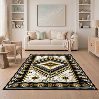 Black Gold Tribal Area Rug