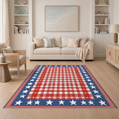 ODIKA Patriotic Star Border Checkered Rug