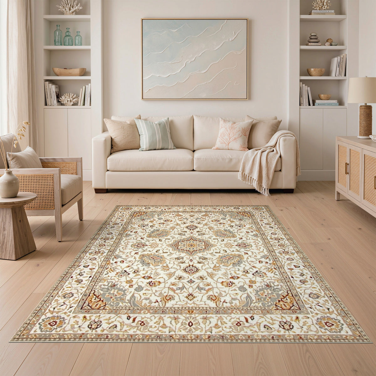 Floral Medallion Beige Persian Floral Medallion Area Rug