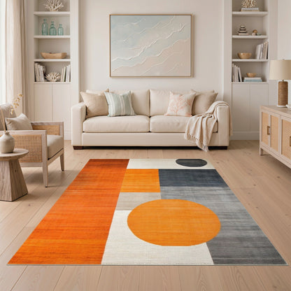 Geometric Modern Orange Geometric Circle Area Rug