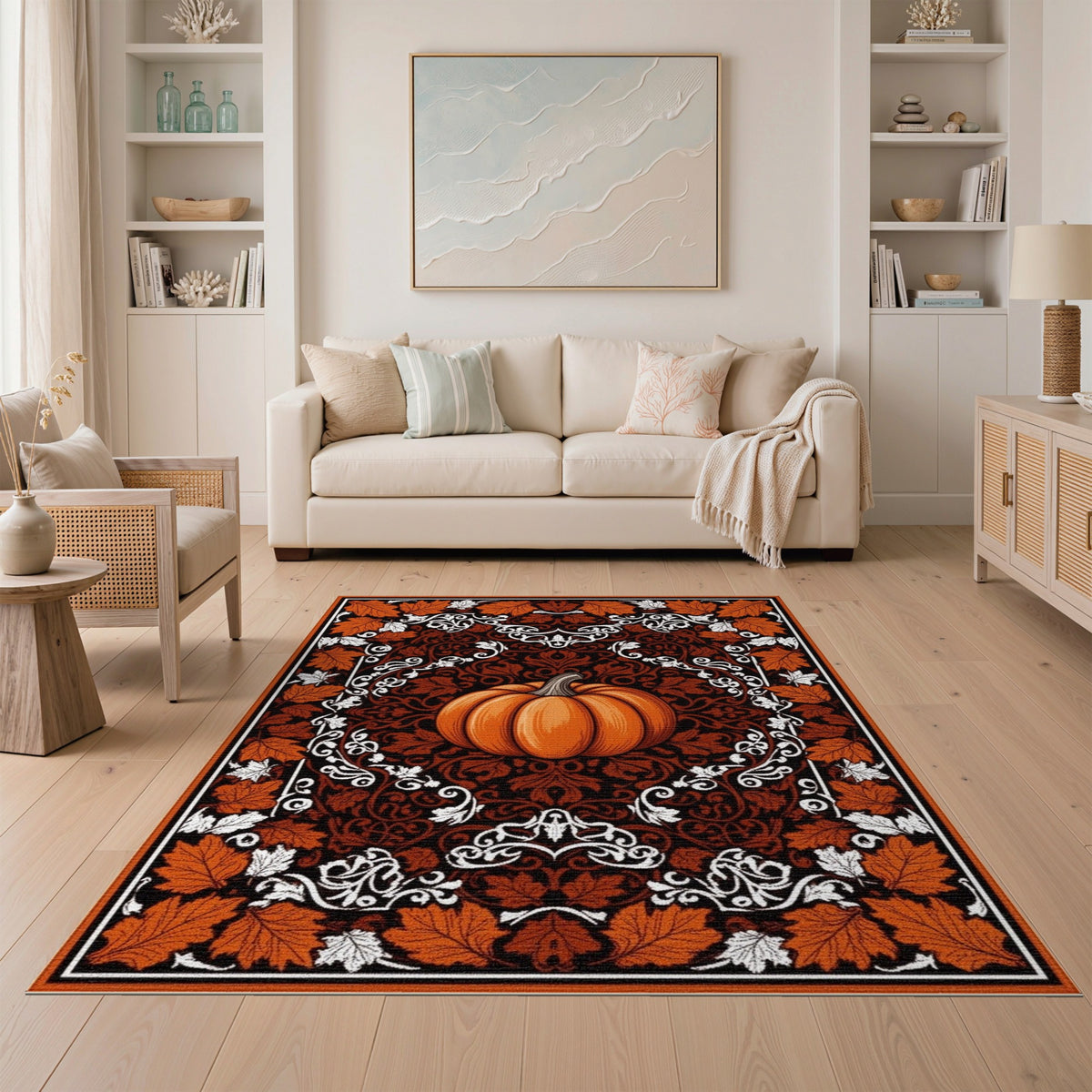 Rustic Farmhouse Orange Pumpkin Fall Area Rug