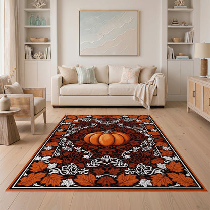 Rustic Farmhouse Orange Pumpkin Fall Area Rug