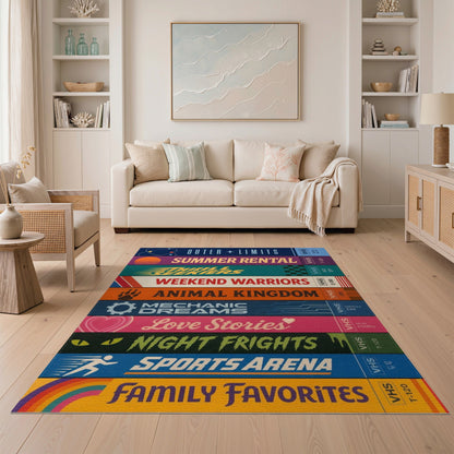Retro VHS Tape Stack Area Rug