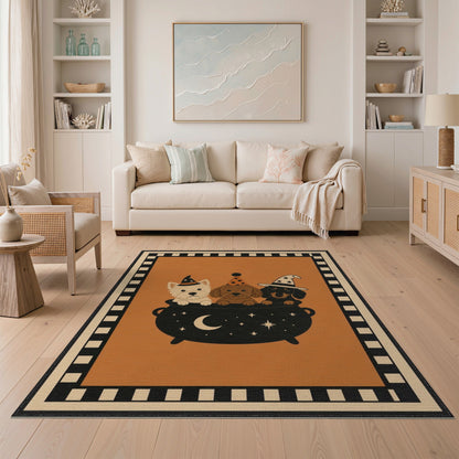 Dogs in Witch Hats Cauldron Halloween Area Rug