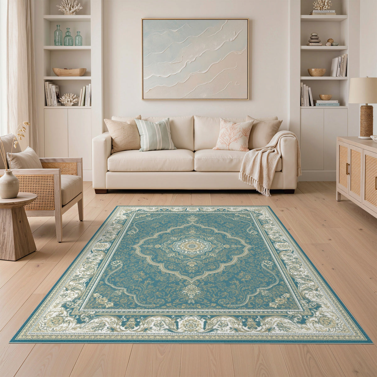 Teal Persian Medallion Area Rug