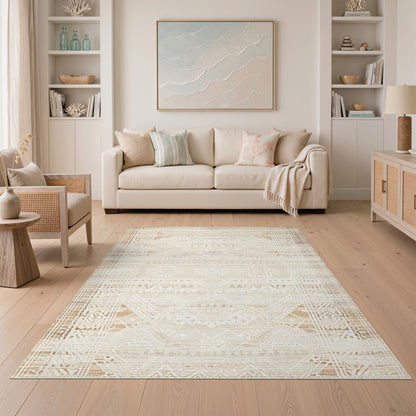 Beige Geometric Distressed Area Rug