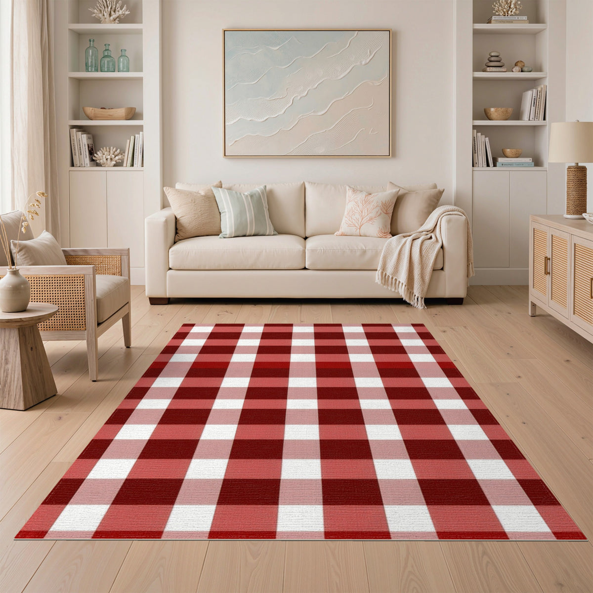 Red Checkered Red Checkered Washable Area Rug