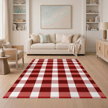 Red Checkered Red Checkered Washable Area Rug