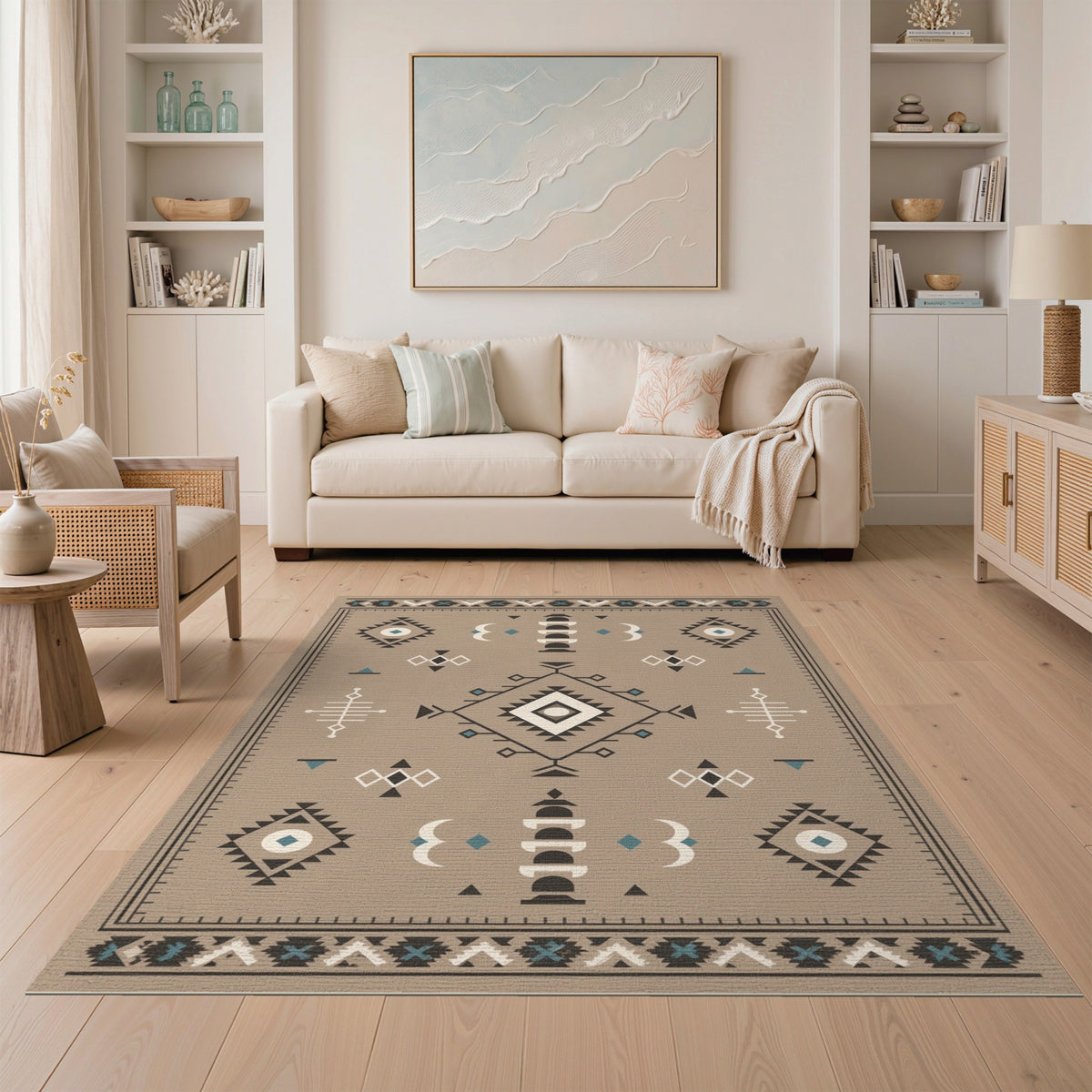 Beige Heritage Tribal Geometric Area Rug