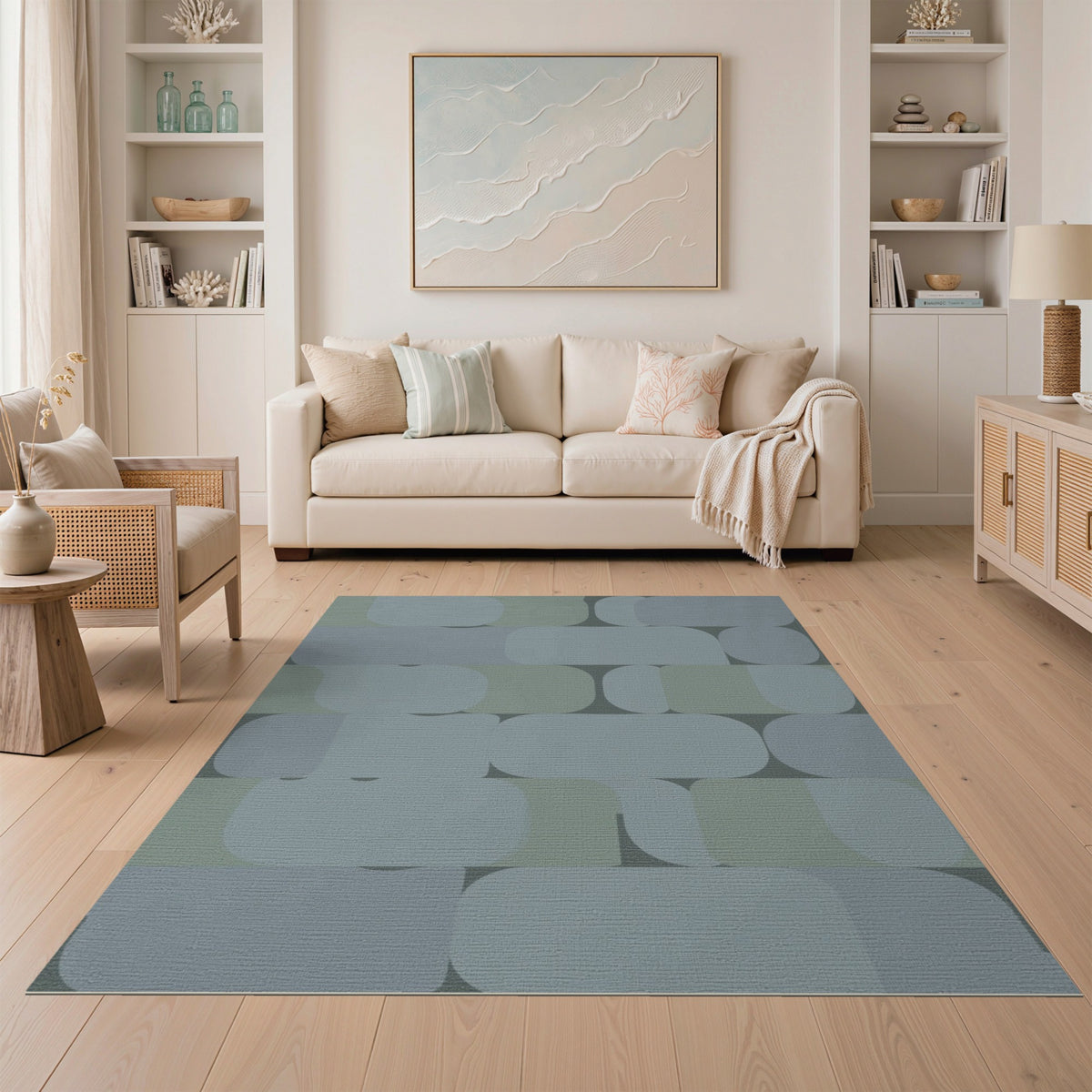 Blue Teal Abstract Area Rug