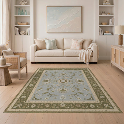 Green Floral Vintage Area Rug
