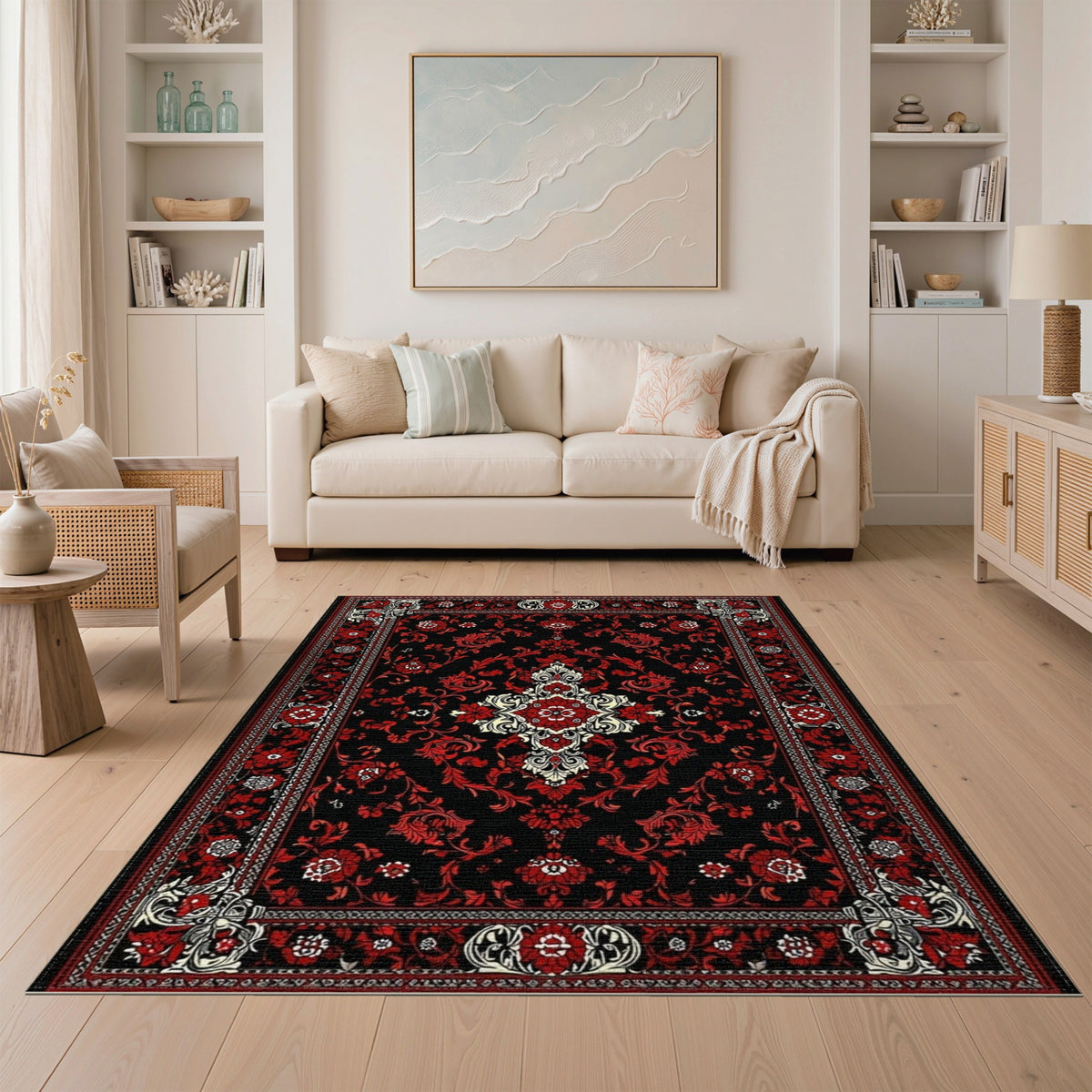 Red Floral Persian Medallion Red Area Rug