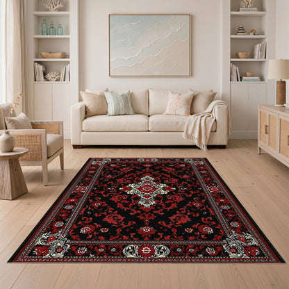 Red Floral Persian Medallion Red Area Rug
