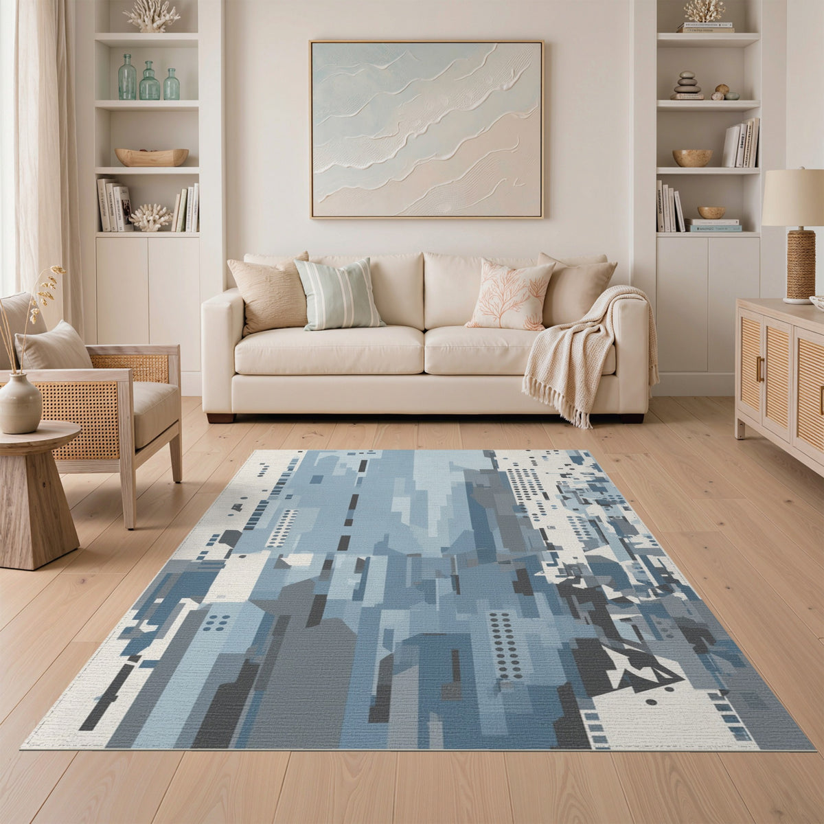 Blue Geometric Abstract Area Rug