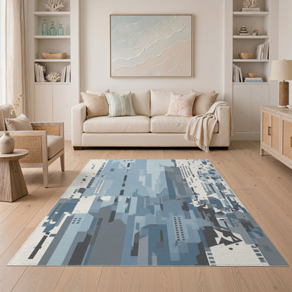 Blue Geometric Abstract Area Rug