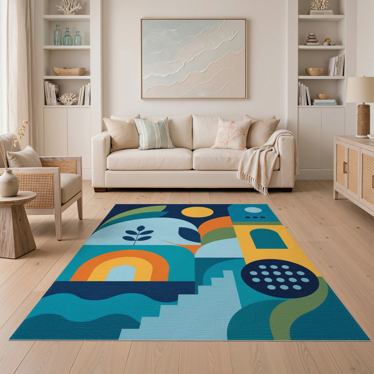 Blue and Teal Modern Geometric Blue Teal Area Rug