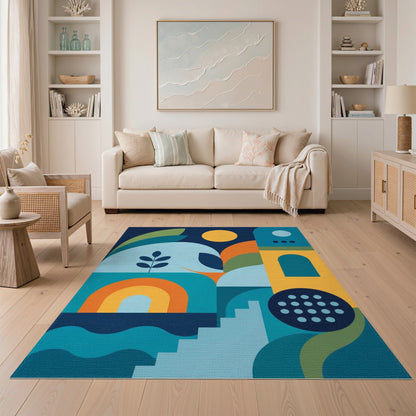Blue and Teal Modern Geometric Blue Teal Area Rug