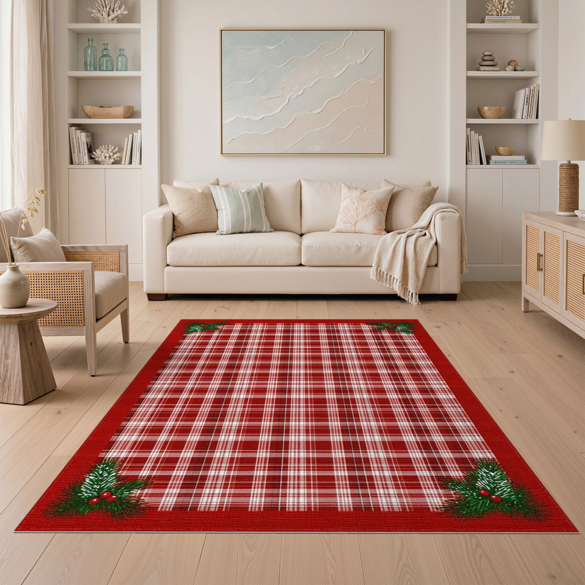 Red Plaid Holly Area Rug