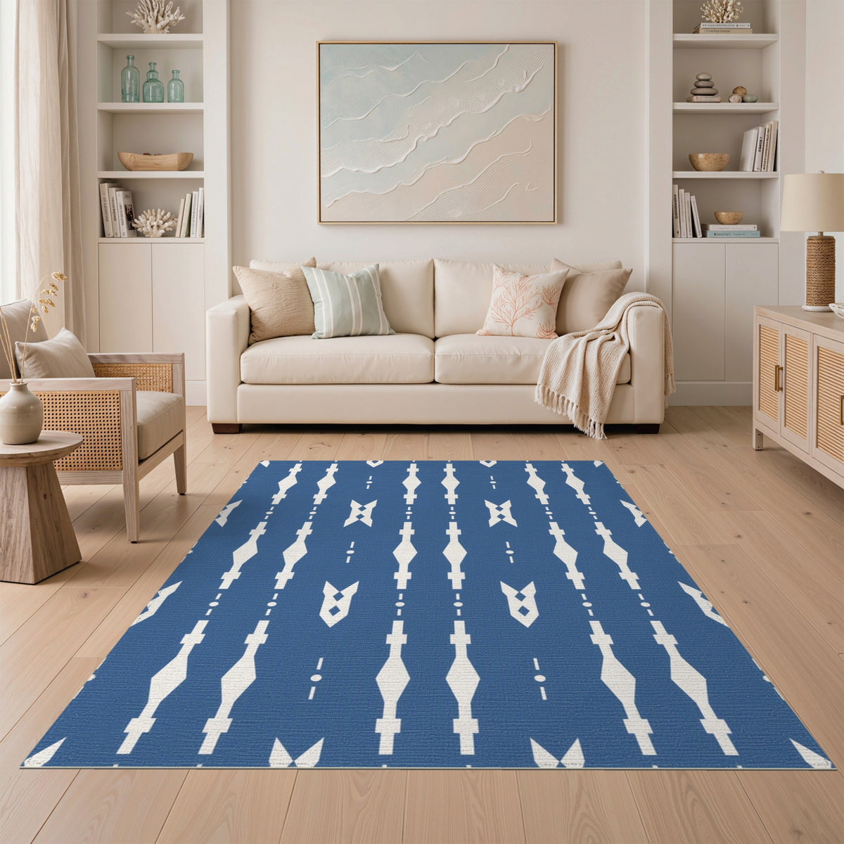 Blue and Teal Blue Geometric Diamond Area Rug