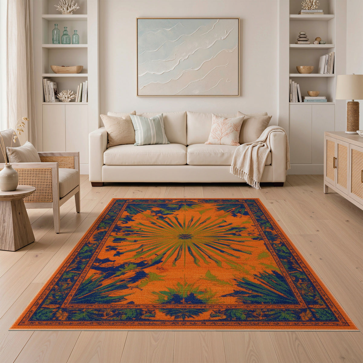 Orange Sunburst Palm Area Rug