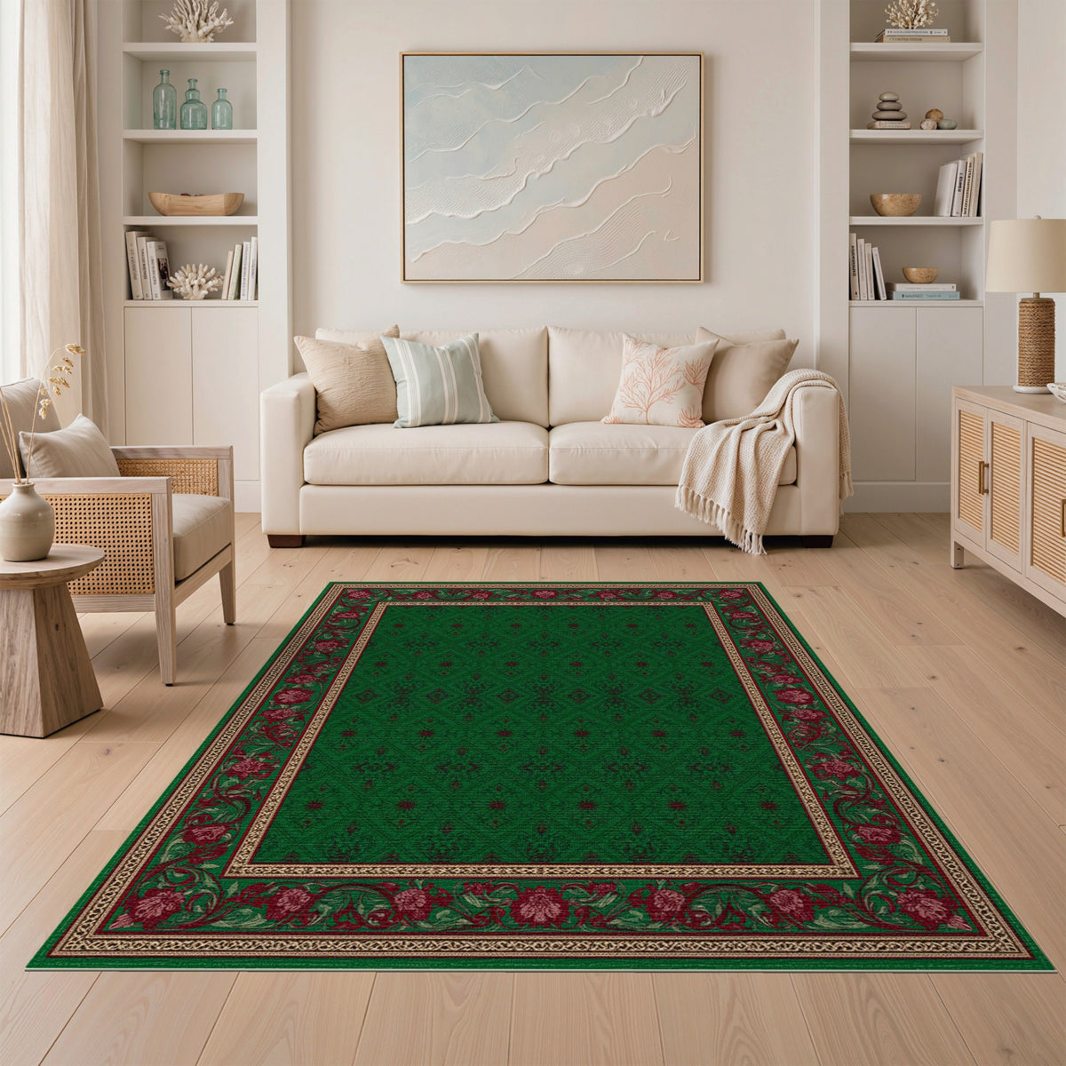 Green Traditional Persian Floral Area Rug