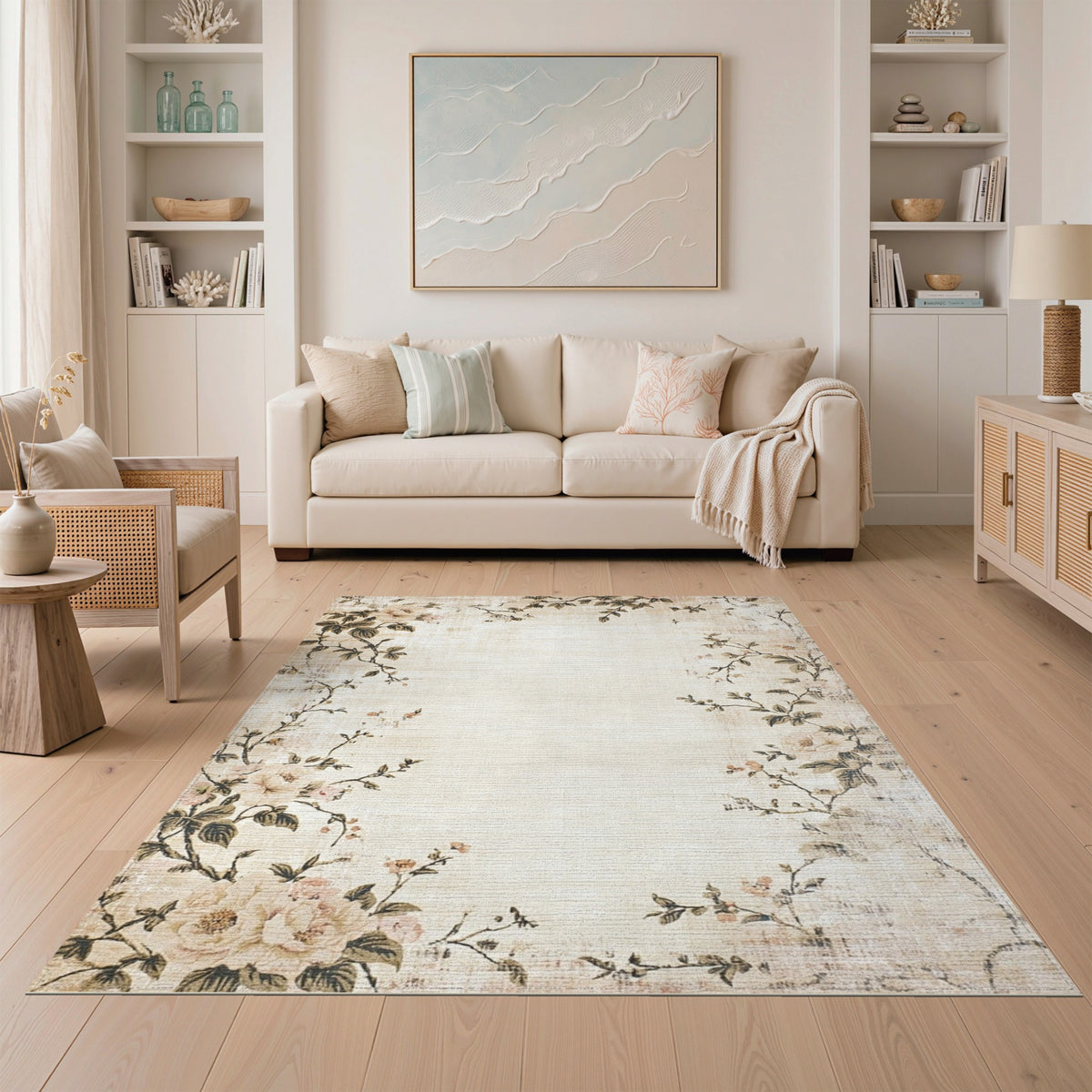 Beige Vintage Floral Area Rug