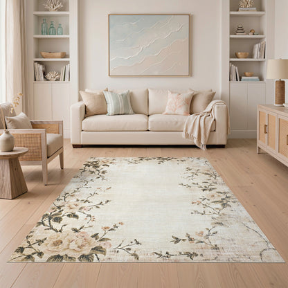 Beige Vintage Floral Area Rug