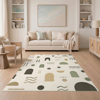 Beige and Neutral Beige Abstract Arch Area Rug