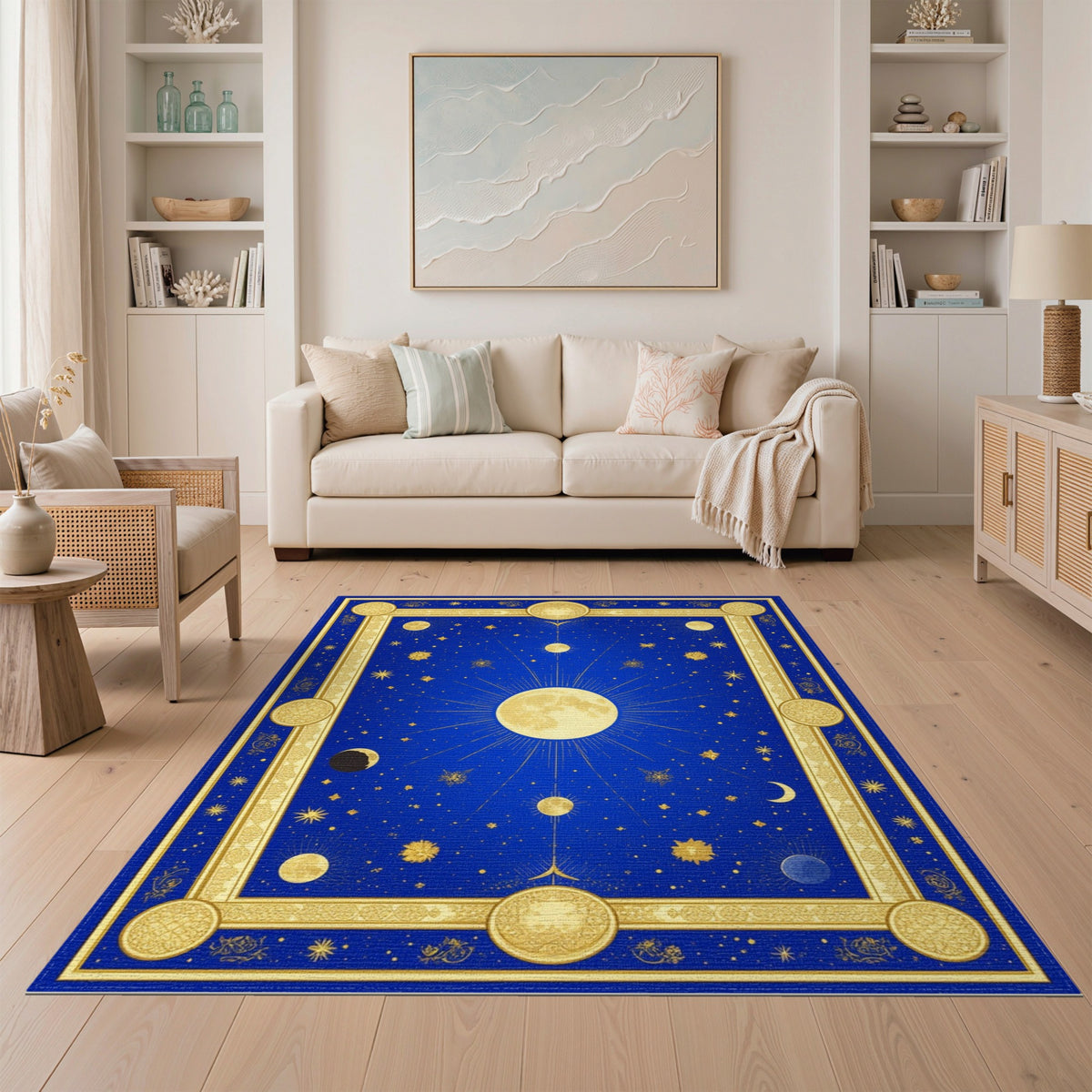 Celestial Moon Phase Blue Area Rug