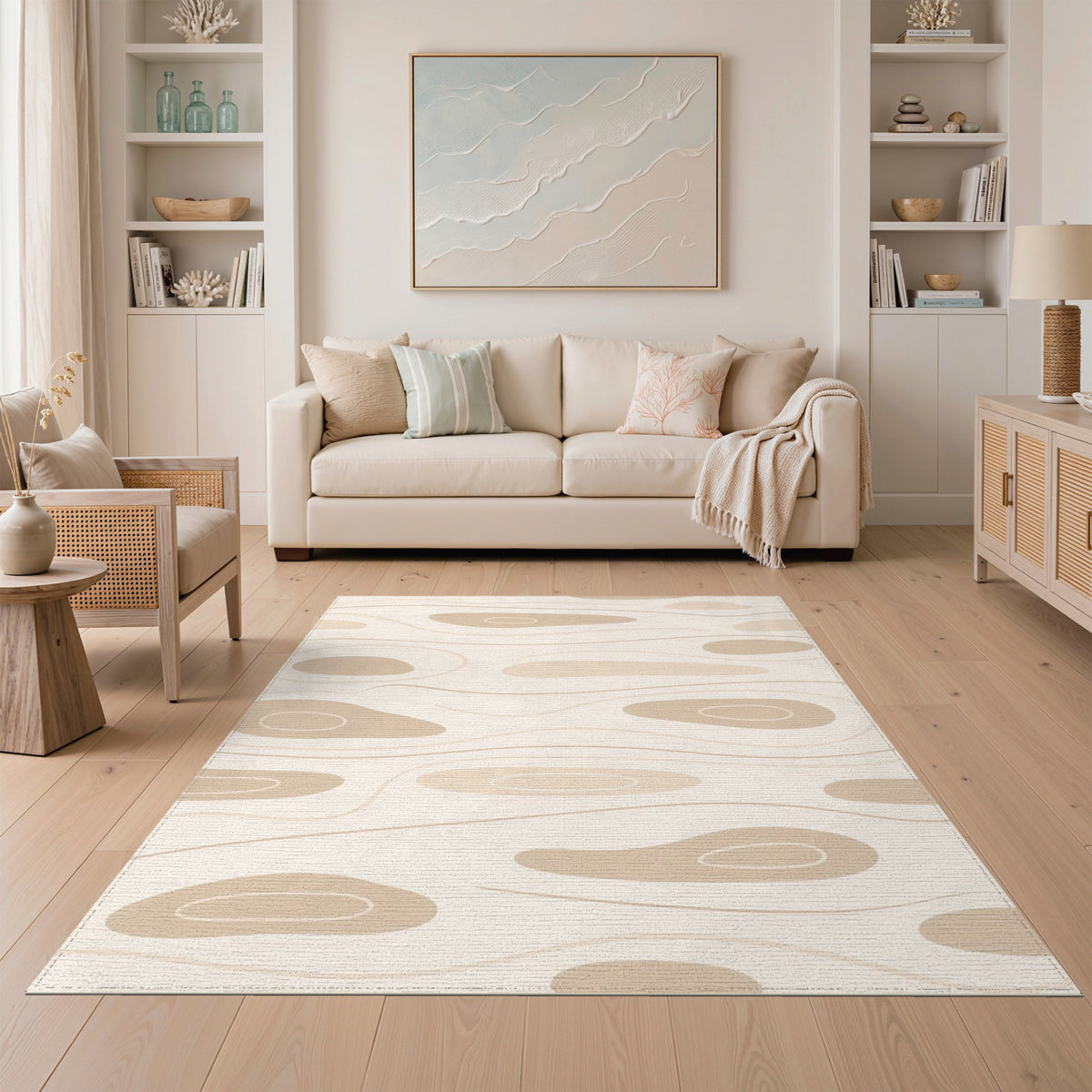 Beige Organic Abstract Area Rug