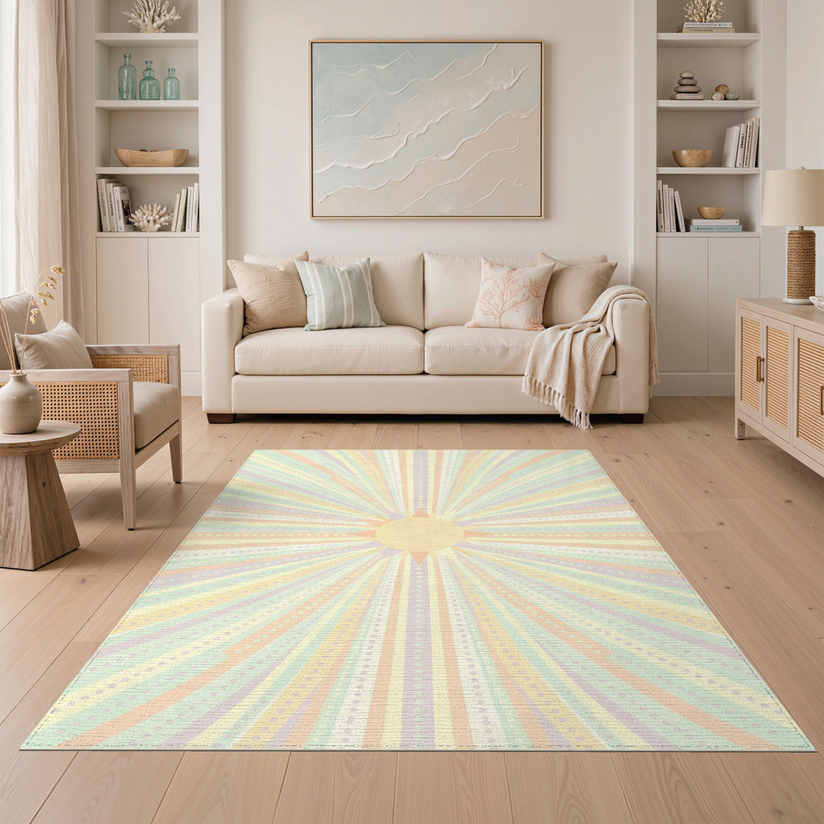 Pastel Sunburst Geometric Area Rug