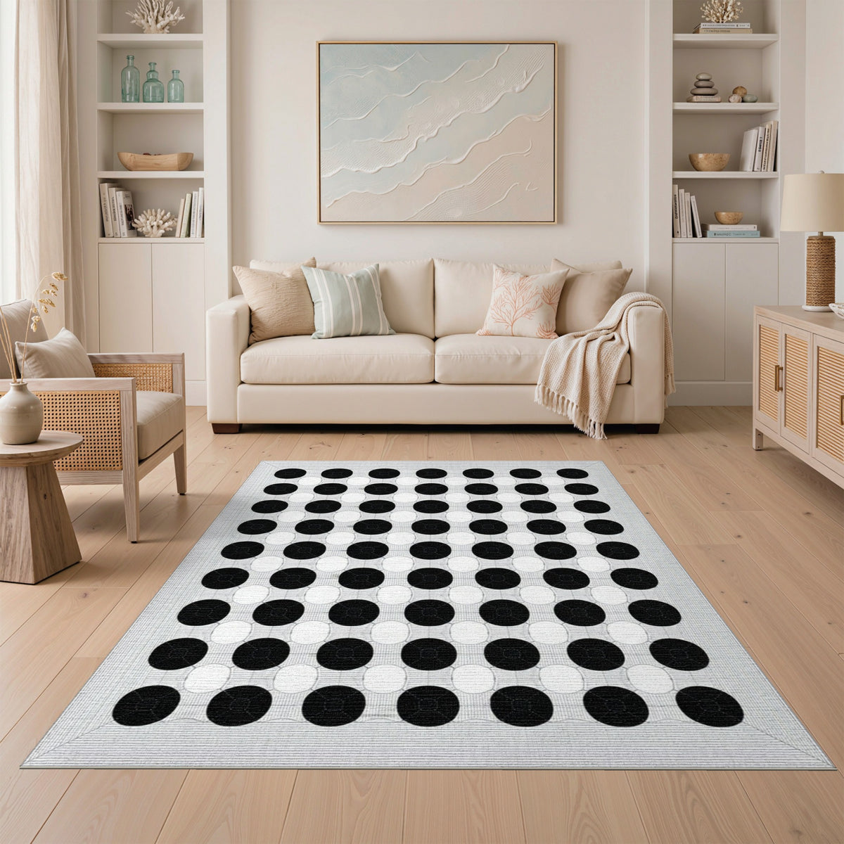 Geometric Modern Circle Black White Geometric Circle Area Rug