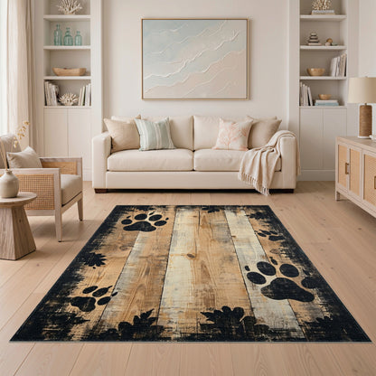 Distressed Paw Print Area Rug