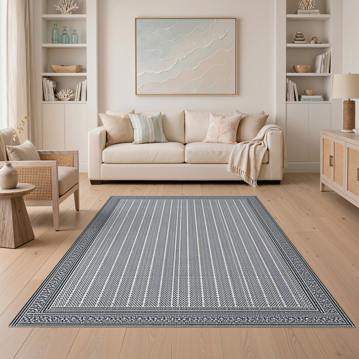 Black White Geometric Striped Area Rug