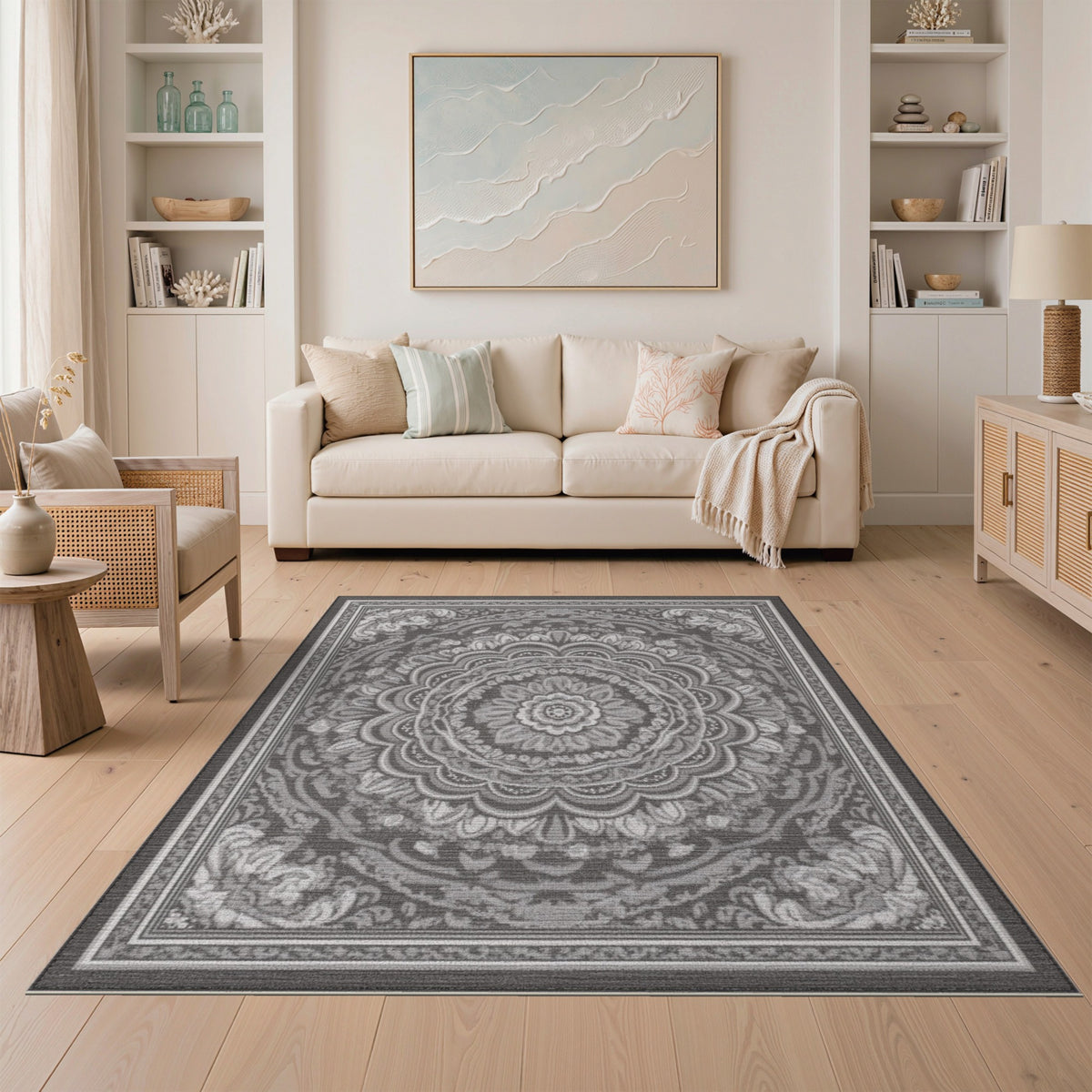 Black White Traditional Persian Area Rug