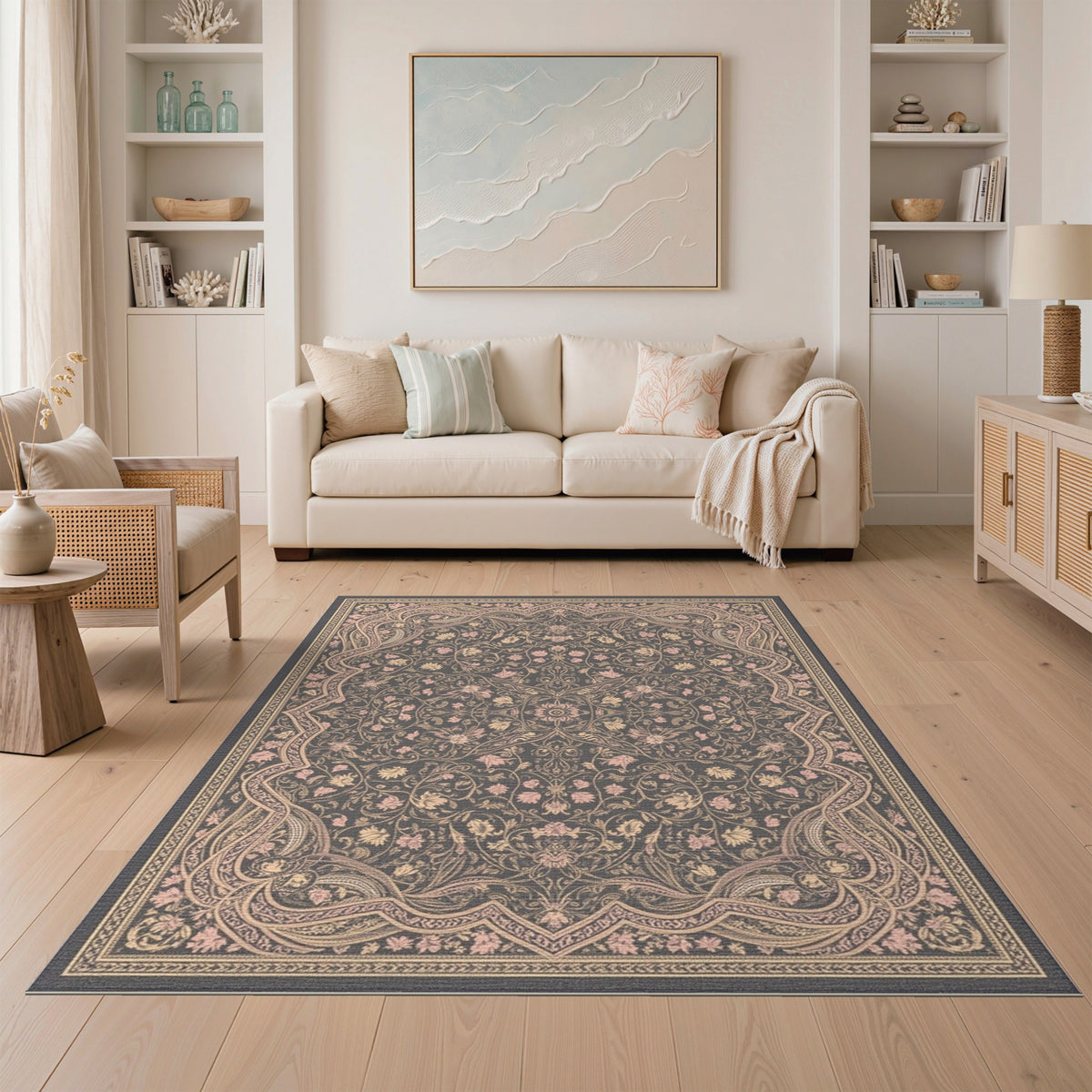 ODIKA Grey Traditional Persian Floral Area Rug