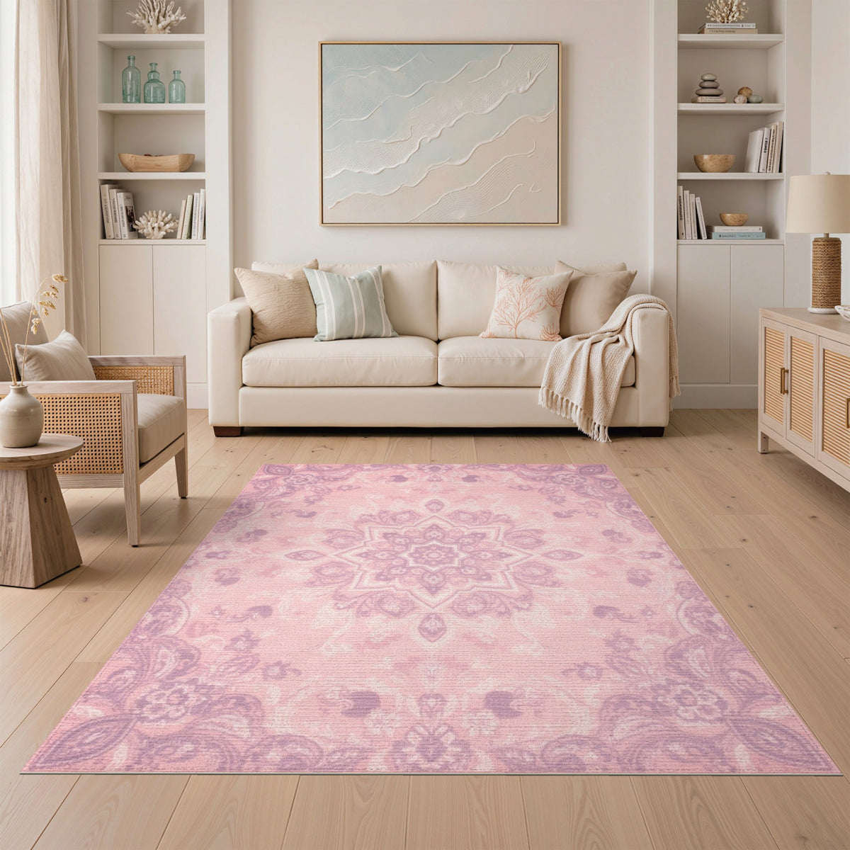 Pink Floral Medallion Area Rug