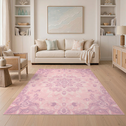 Pink Floral Medallion Area Rug