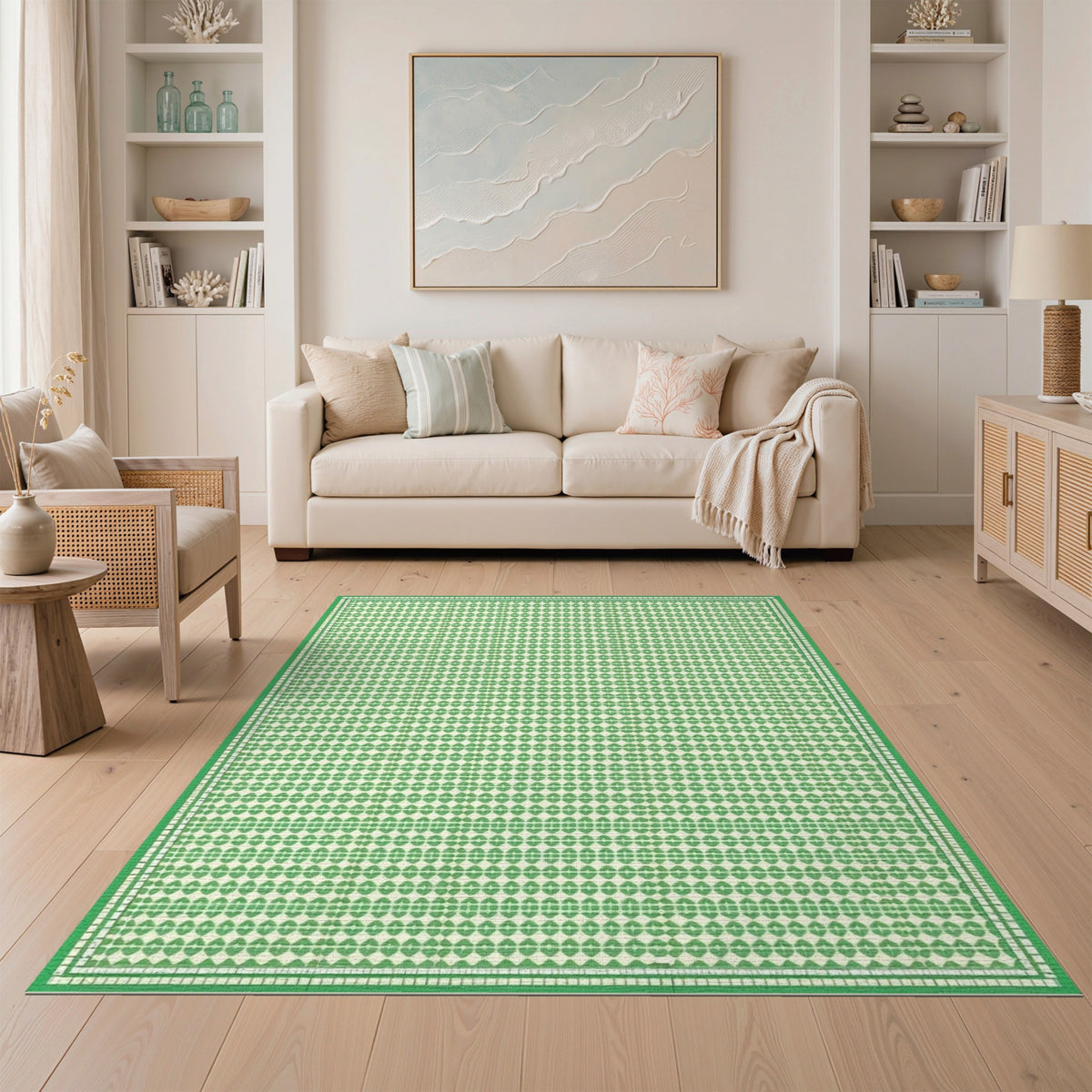 Green Geometric Pattern Washable Area Rug