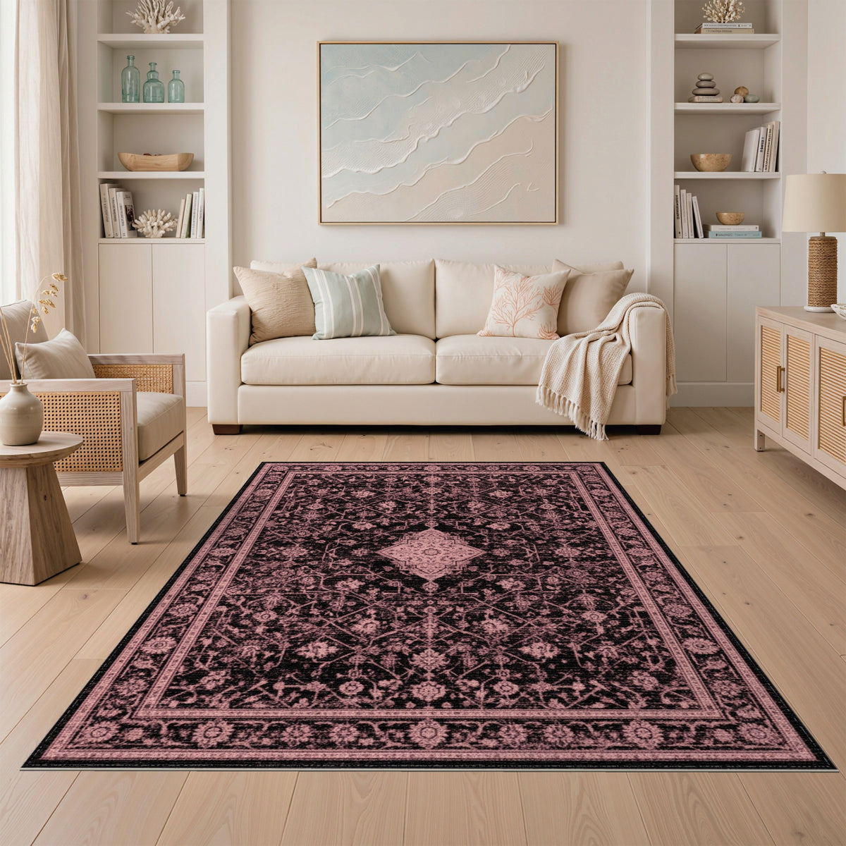 Pink Distressed Vintage Pink Distressed Vintage Washable Area Rug