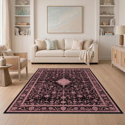 Pink Distressed Vintage Pink Distressed Vintage Washable Area Rug