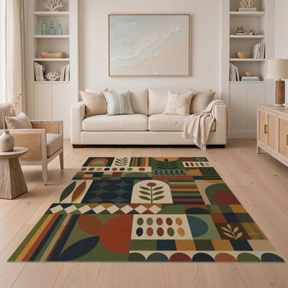 Multi-color and Patterns Multi-Color Geometric Leaf Area Rug