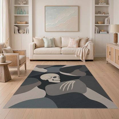 Grey Abstract Skull Skeleton Area Rug