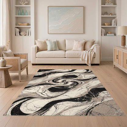 Black and White Swirl Black White Abstract Swirl Area Rug