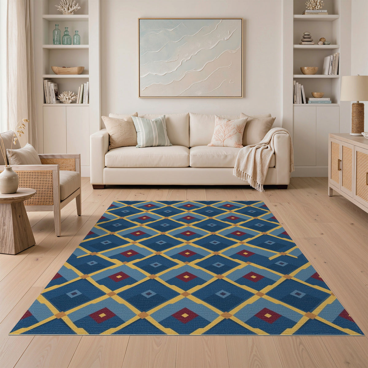 Blue Geometric Diamond Geometric Modern Area Rug