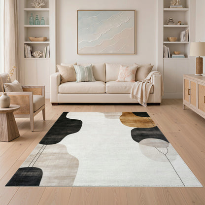 Abstract Organic Shapes Area Rug in Brown Tan