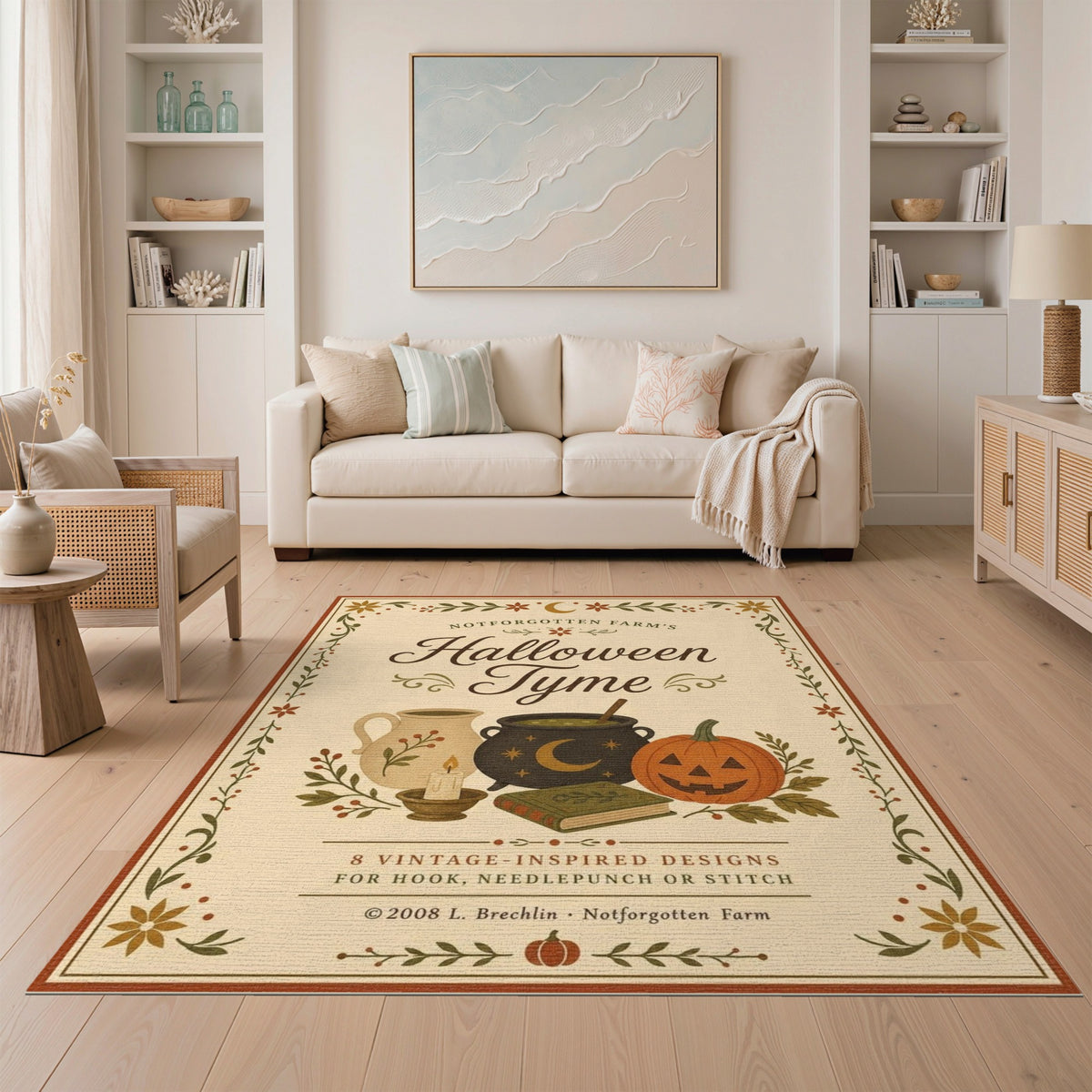Beige and Neutral Halloween Tyme Vintage Area Rug