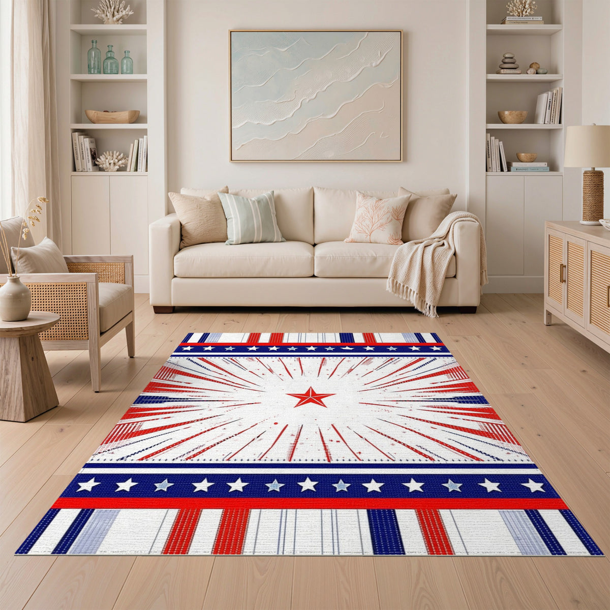 Patriotic Red Starburst Area Rug