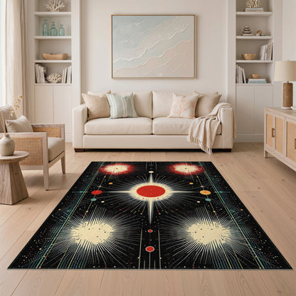 Cosmic Red Burst Washable Area Rug