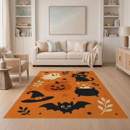 Halloween Kids Cartoon Orange Area Rug